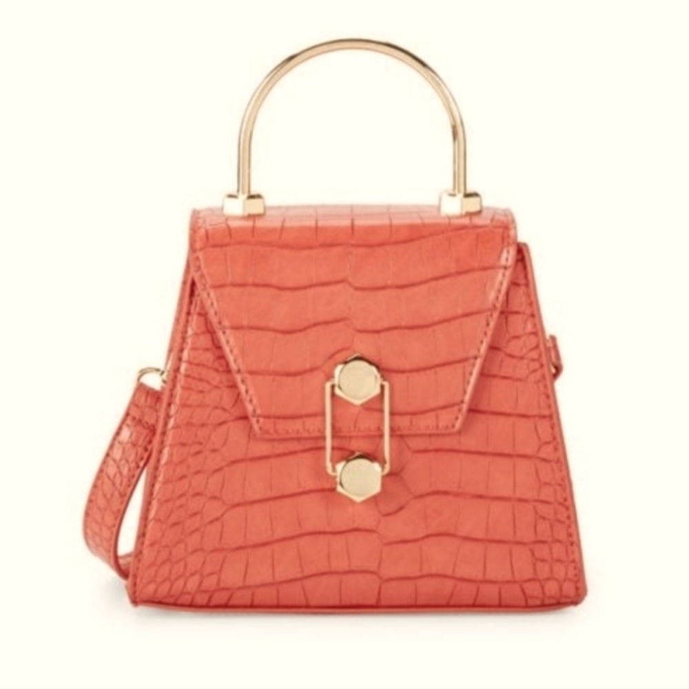 BADGLEY MISCHKA Trapezoid Matte Croco Flap Over Crossbody bag, orange,NWT - Picture 17 of 17